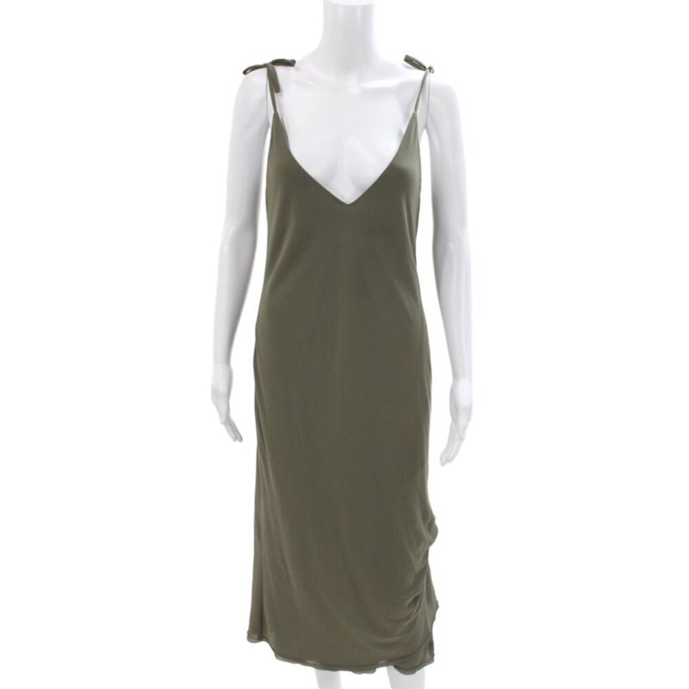 Malia Mills Women Slip Dress Green V Neck Mid-Calf Sleeveless Size 4